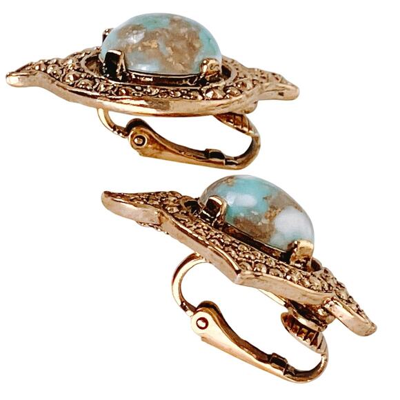 VTG 1960s 1970s Signed Sarah Coventry Earrings Gold Tone Mod Clip On Sculptural - Picture 4 of 10